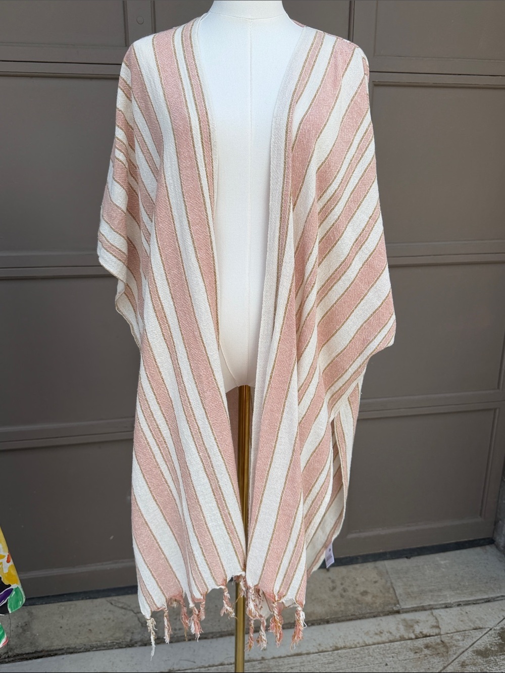 Rays for days cotton Striped Pink & White Fringe Beach Cover-Up Kimono
